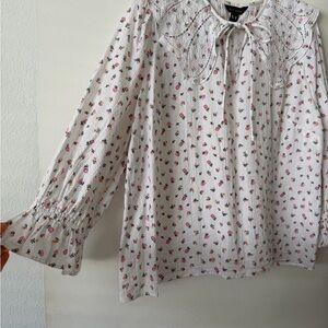 New Look White Floral Blouse with Big Collar